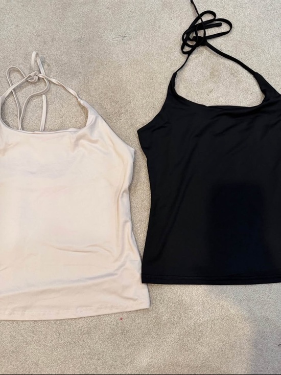 Tops - Women's Strappy Halter Top - Black and Cream